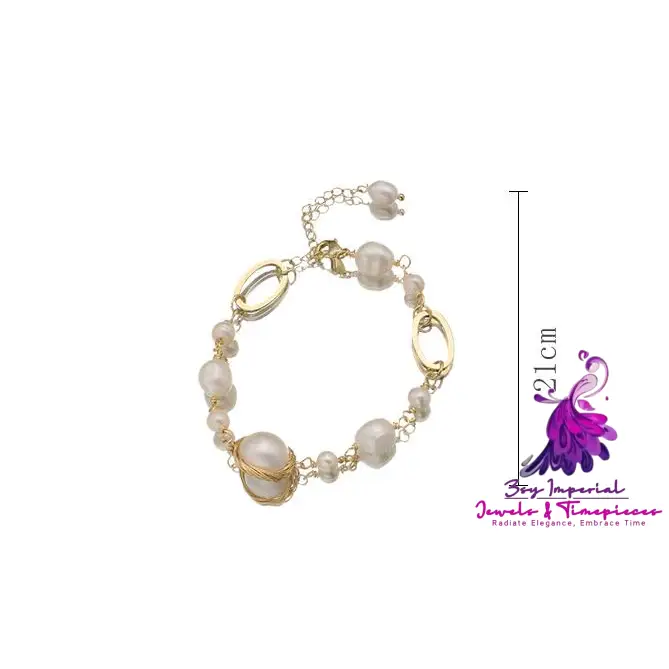 Winding Irregular Metal Natural Freshwater Pearl Bracelet