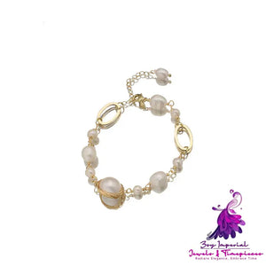 Winding Irregular Metal Natural Freshwater Pearl Bracelet