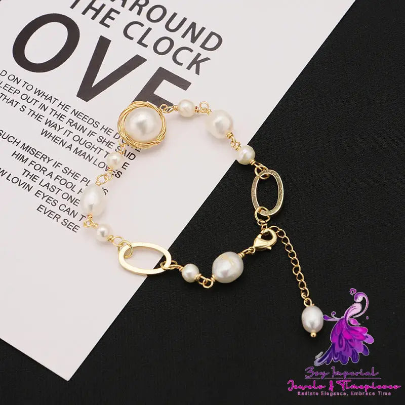 Winding Irregular Metal Natural Freshwater Pearl Bracelet