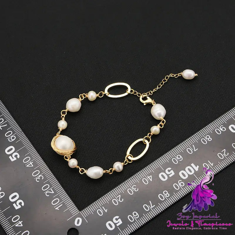 Winding Irregular Metal Natural Freshwater Pearl Bracelet