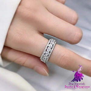 Horse Eyed Women’s Full Diamond Wide Ring Simple Style