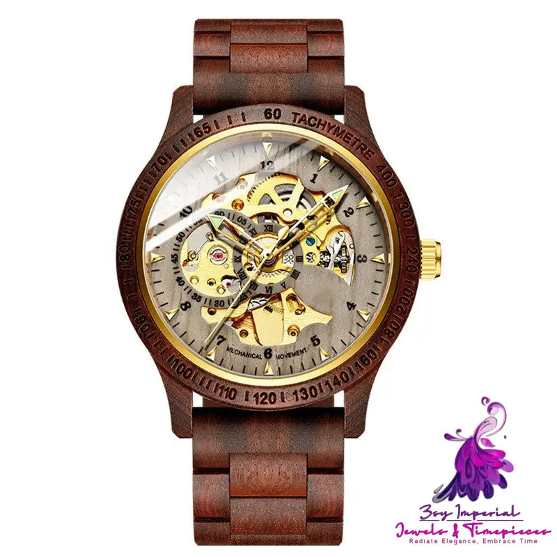 Sandalwood Hollow Men’s Automatic Mechanical Watch