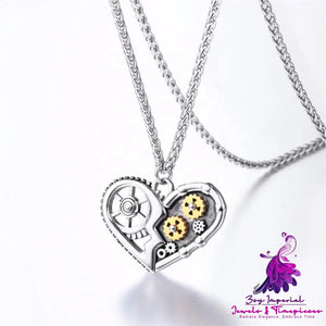 Black Stainless Steel Gear Heart Pendant