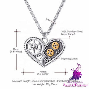 Black Stainless Steel Gear Heart Pendant