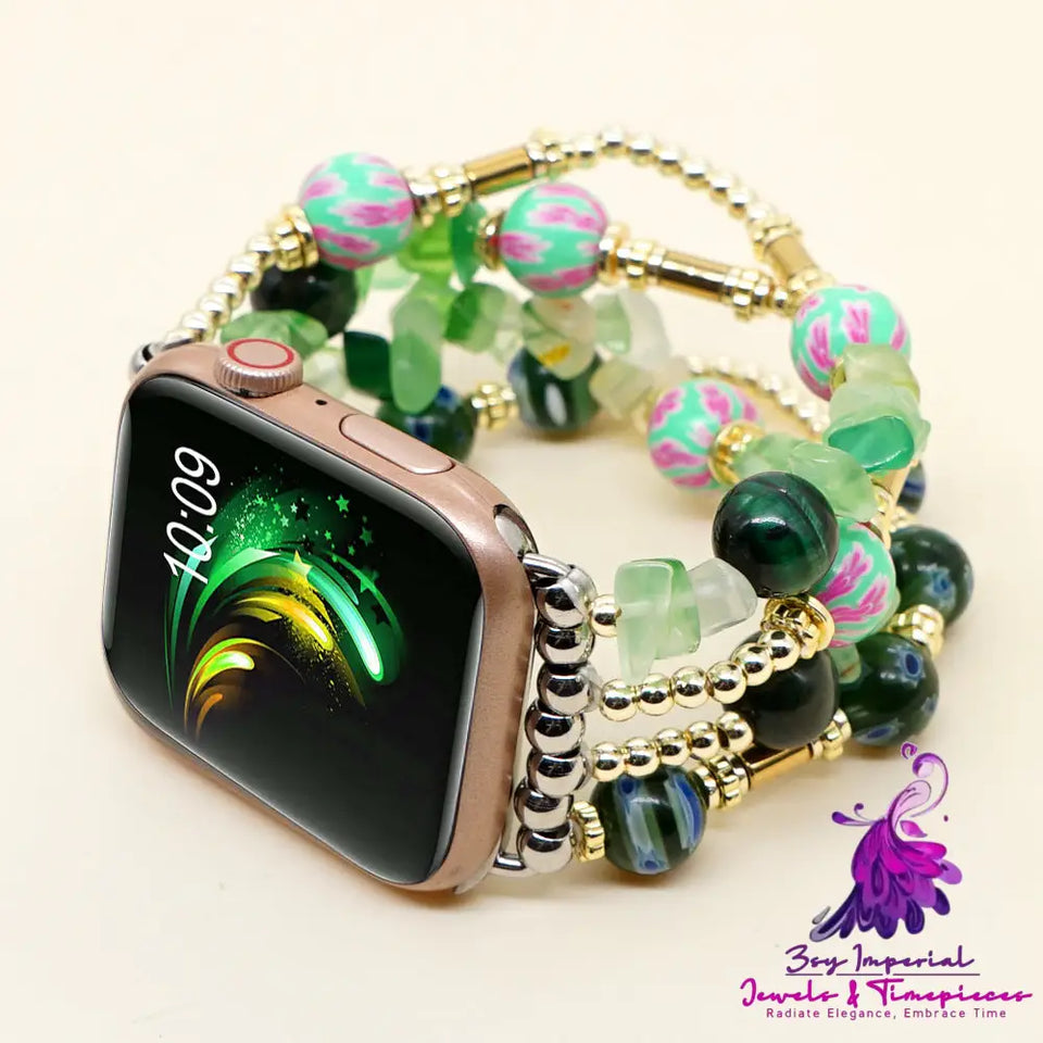 Iron Gallstone Green Gravel Glass Watch Strap