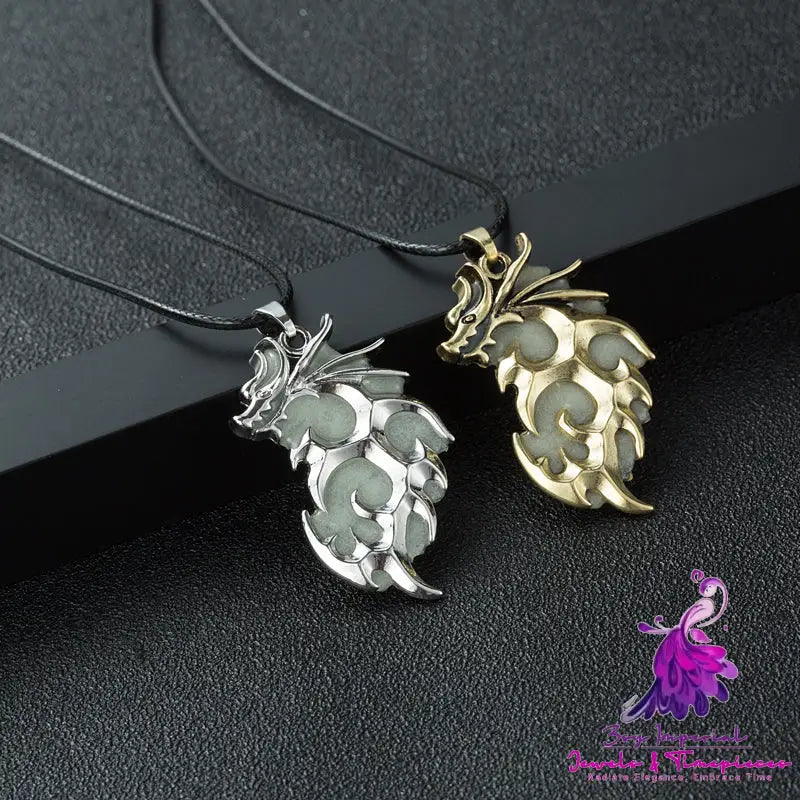 Glow-in-the-Dark Dragon Leather Necklace