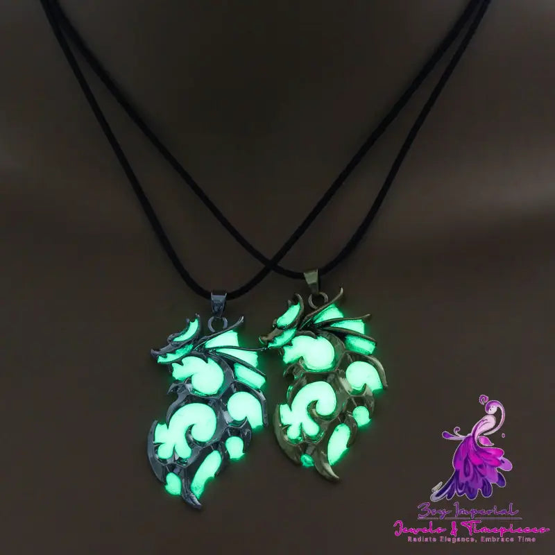 Glow-in-the-Dark Dragon Leather Necklace