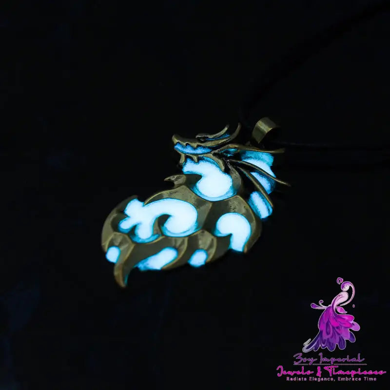 Glow-in-the-Dark Dragon Leather Necklace