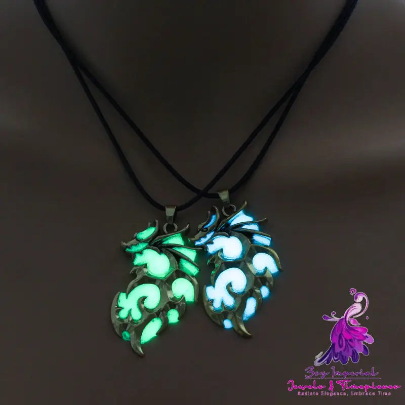 Glow-in-the-Dark Dragon Leather Necklace