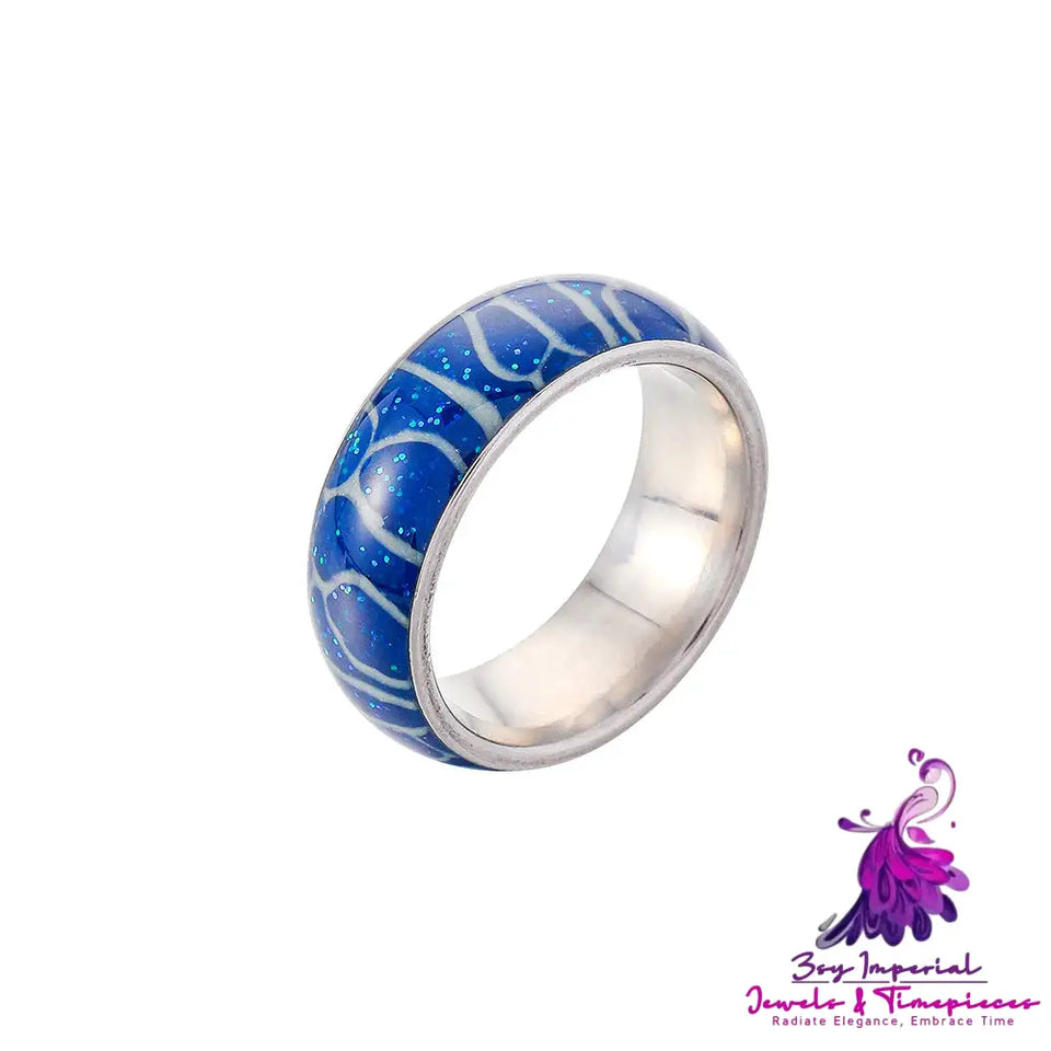 Zebra Pattern Glow Stainless Steel Ring