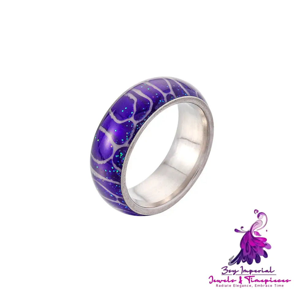 Zebra Pattern Glow Stainless Steel Ring