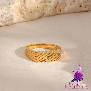 18K Gold Diagonal Stripe Inlaid Zircon Rectangular Ring For