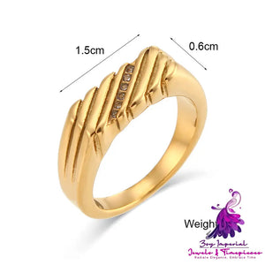 18K Gold Diagonal Stripe Inlaid Zircon Rectangular Ring For