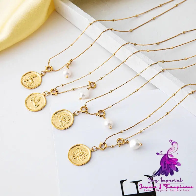 18K Gold Hanging Tag Twelve Constellations Brass Necklace