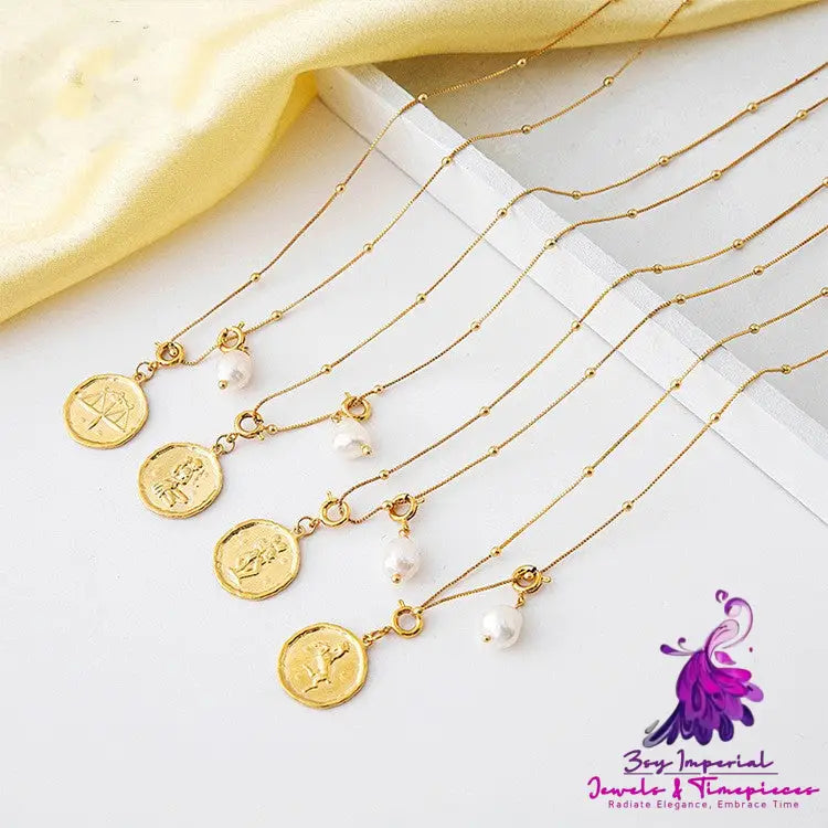 18K Gold Hanging Tag Twelve Constellations Brass Necklace