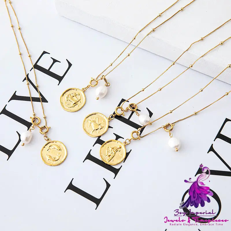 18K Gold Hanging Tag Twelve Constellations Brass Necklace