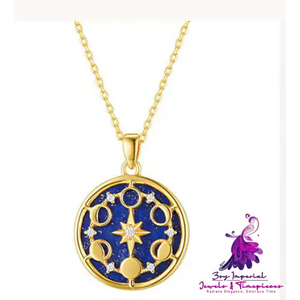 18K Gold Plated Silver Lapis Star Moon Necklace