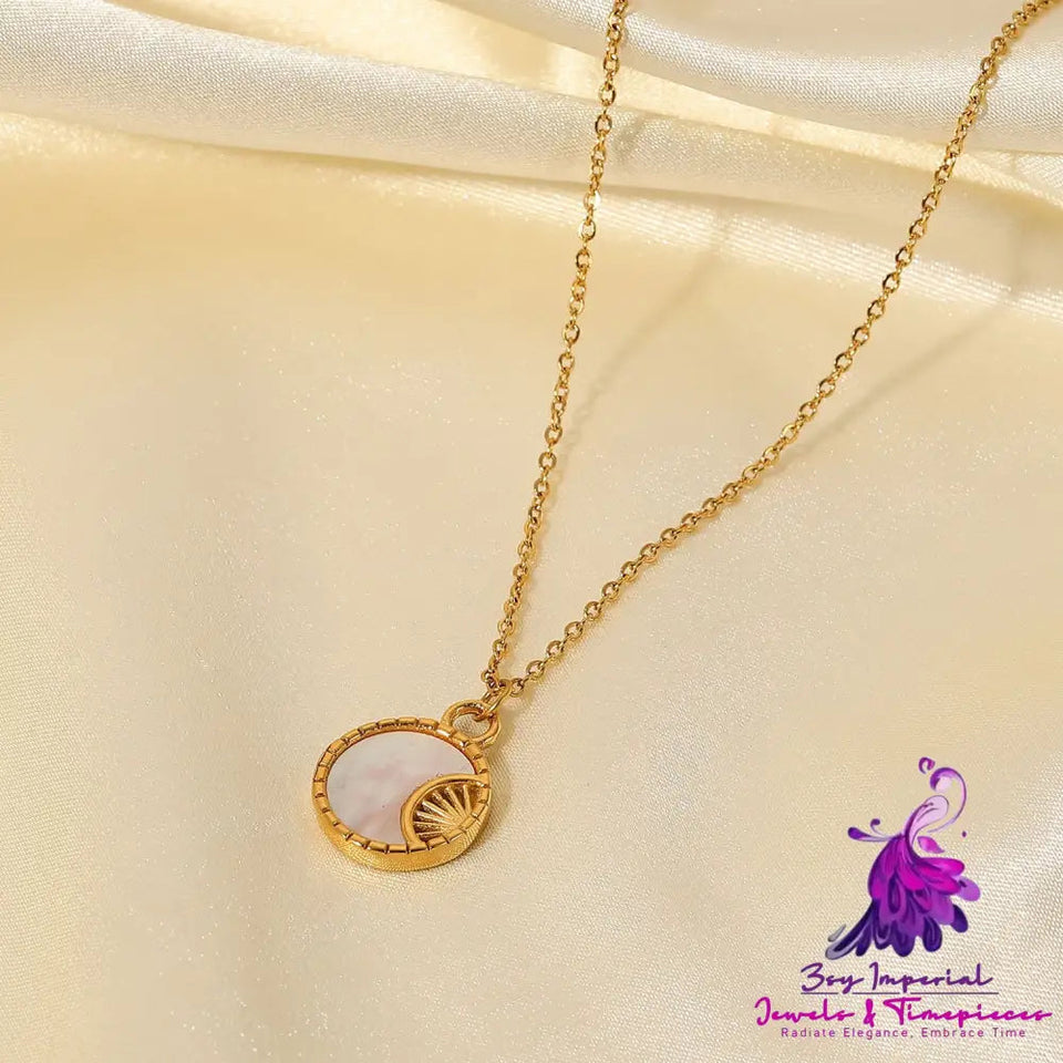 Stainless Steel White Shell Moon Necklace Gold-plated Round