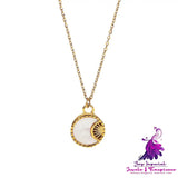 Stainless Steel White Shell Moon Necklace Gold-plated Round