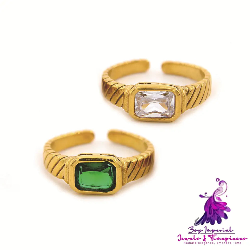 Gold Plated Square Open-end Zircon Ring