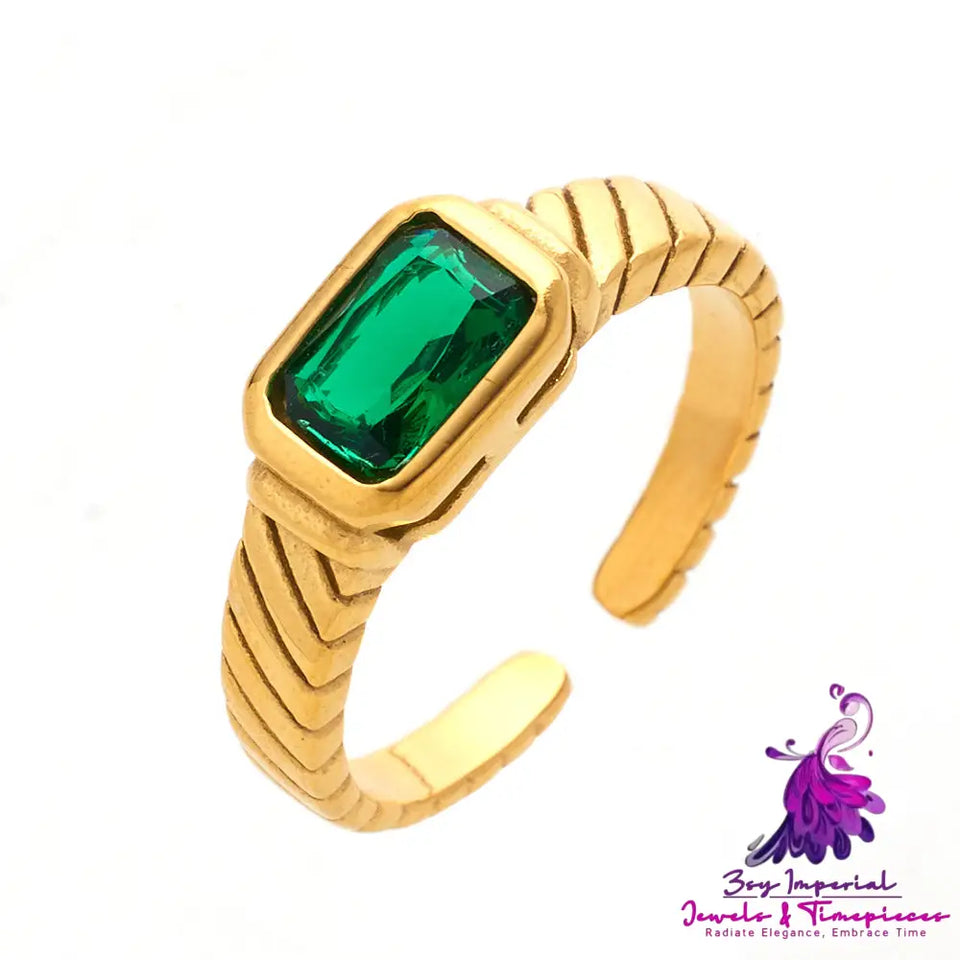 Gold Plated Square Open-end Zircon Ring