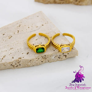 Gold Plated Square Open-end Zircon Ring