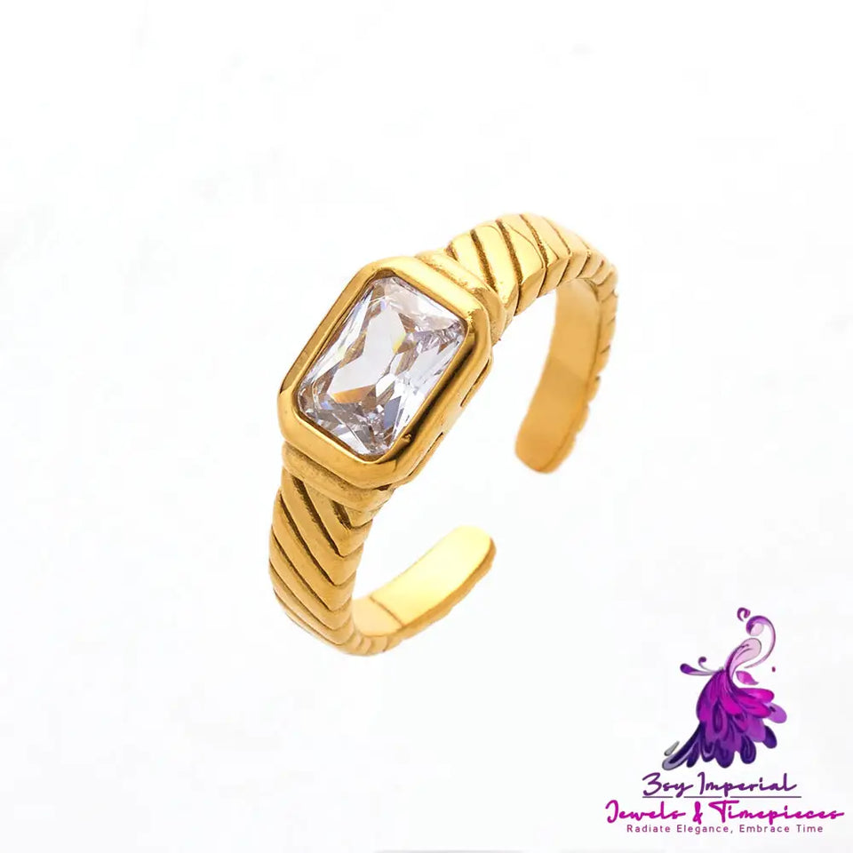 Gold Plated Square Open-end Zircon Ring