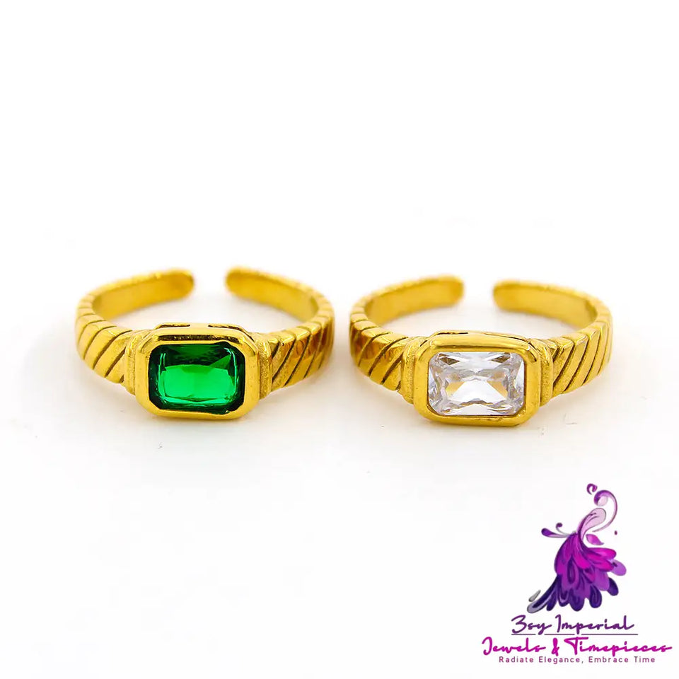 Gold Plated Square Open-end Zircon Ring