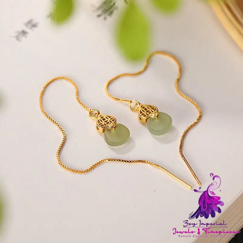 Gourd Plated Gold Sapphire Long Earrings