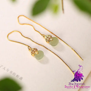 Gourd Plated Gold Sapphire Long Earrings