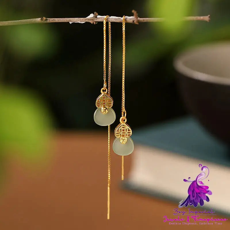 Gourd Plated Gold Sapphire Long Earrings