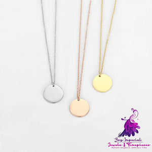 Simple Golden Round Pendant Stainless Steel Necklace