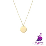 Simple Golden Round Pendant Stainless Steel Necklace