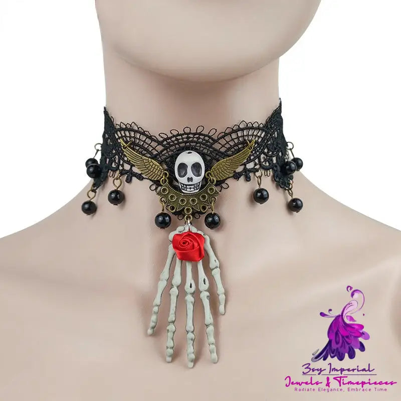 Gothic Jewelry Red Bat Halloween Necklace Lace Choker