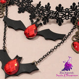 Gothic Jewelry Red Bat Halloween Necklace Lace Choker