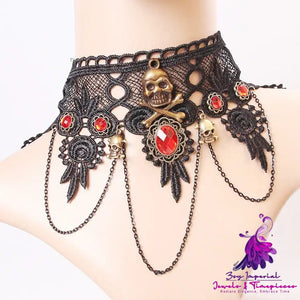 Gothic Jewelry Red Bat Halloween Necklace Lace Choker