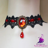 Gothic Jewelry Red Bat Halloween Necklace Lace Choker