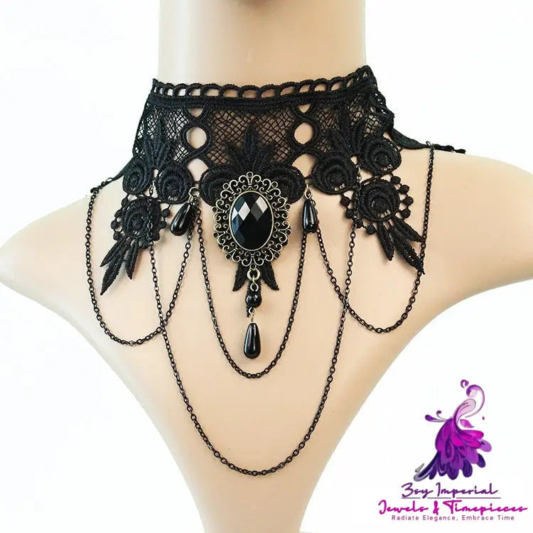 Gothic Jewelry Red Bat Halloween Necklace Lace Choker