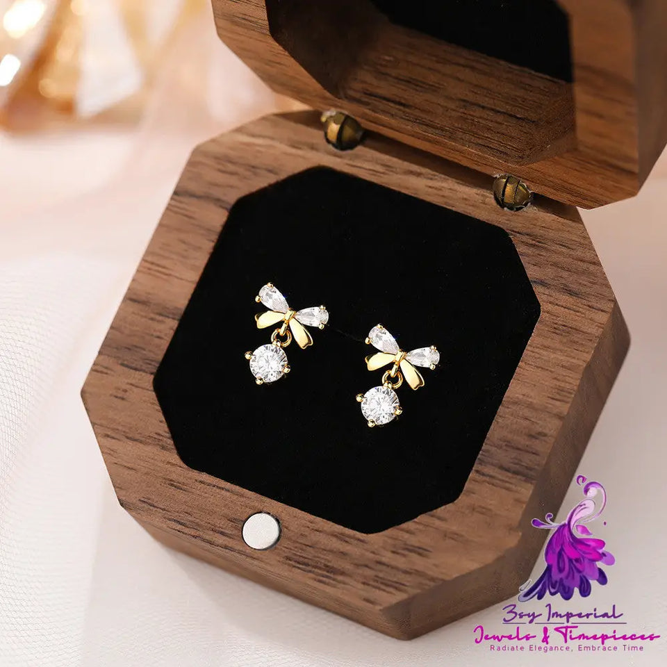 Graceful Zircon Bow Stud Earrings