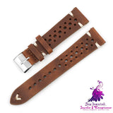 Gray-blue Multi-hole Leather Watch Band