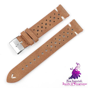 Gray-blue Multi-hole Leather Watch Band