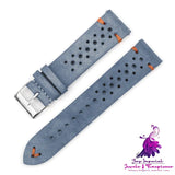 Gray-blue Multi-hole Leather Watch Band