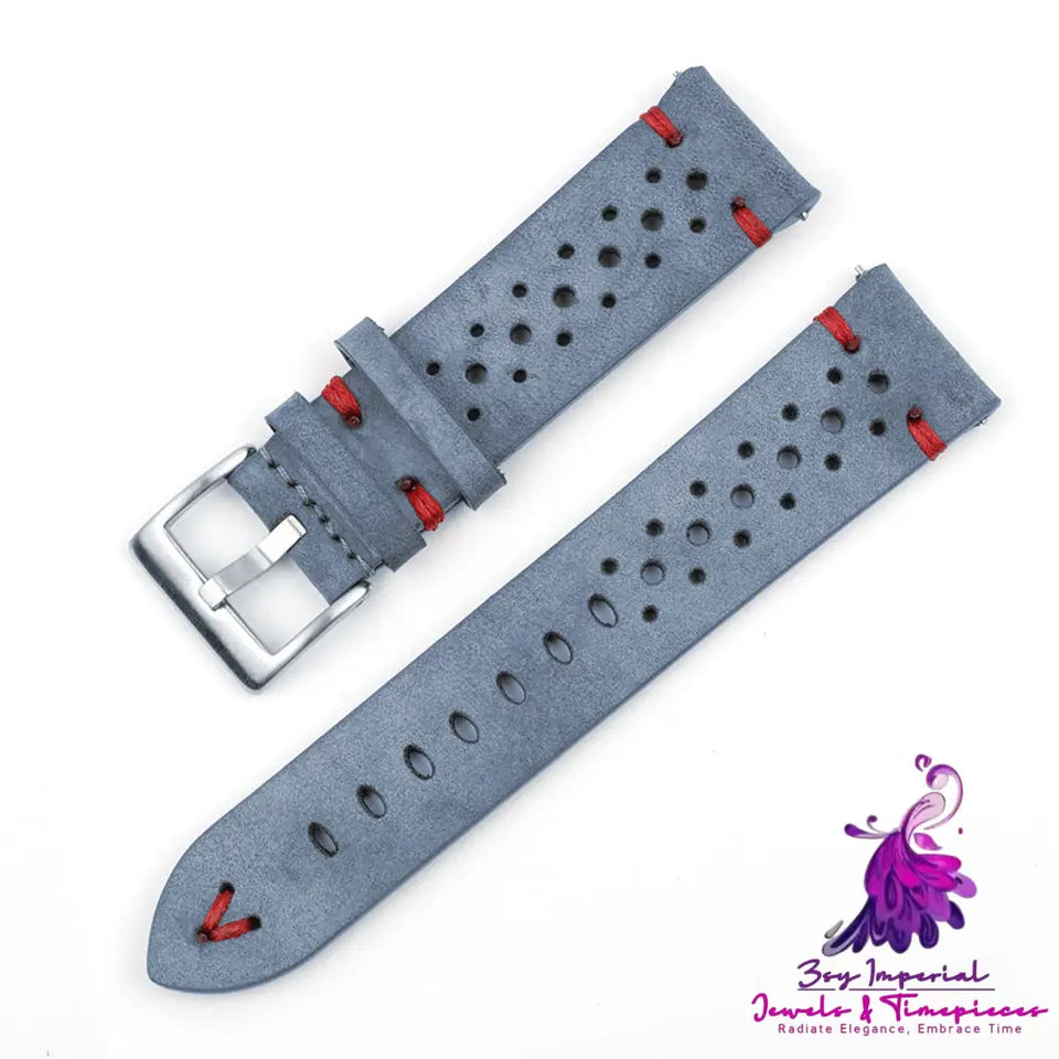 Gray-blue Multi-hole Leather Watch Band