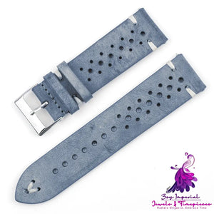 Gray-blue Multi-hole Leather Watch Band