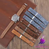 Gray-blue Multi-hole Leather Watch Band