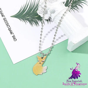 Little Fox Holding Big Gray Wolf Necklace