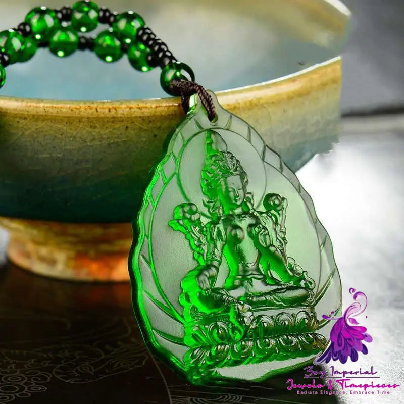 Lucite Green Tulku Medicine Buddha Necklace