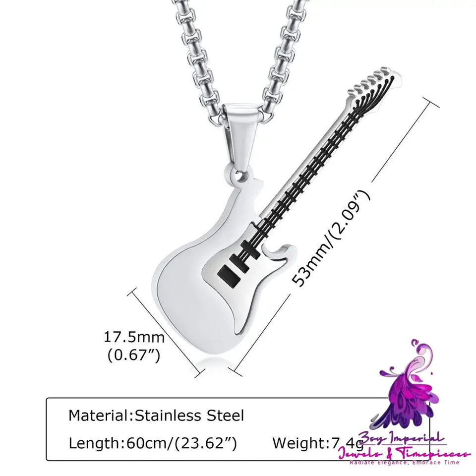 Men’s Fashion Stainless Steel Guitar Pendant Necklace