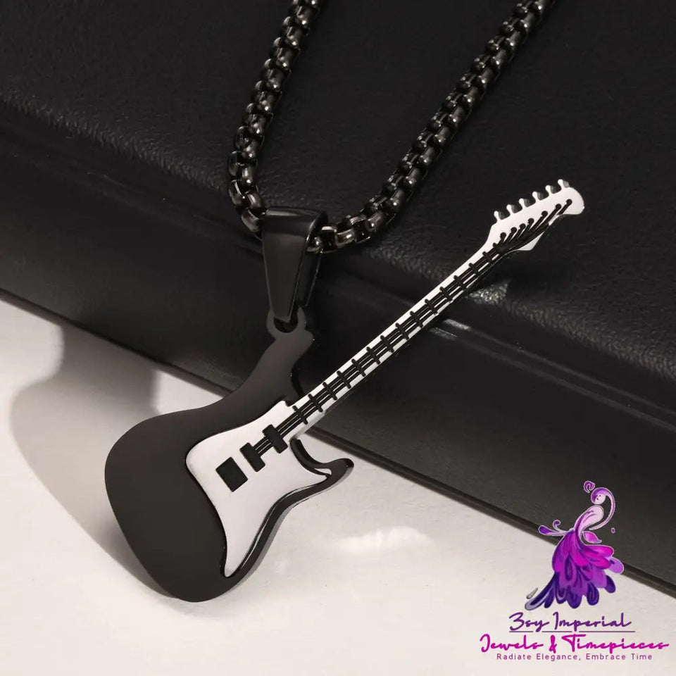 Men’s Fashion Stainless Steel Guitar Pendant Necklace