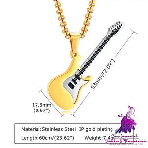 Men’s Fashion Stainless Steel Guitar Pendant Necklace